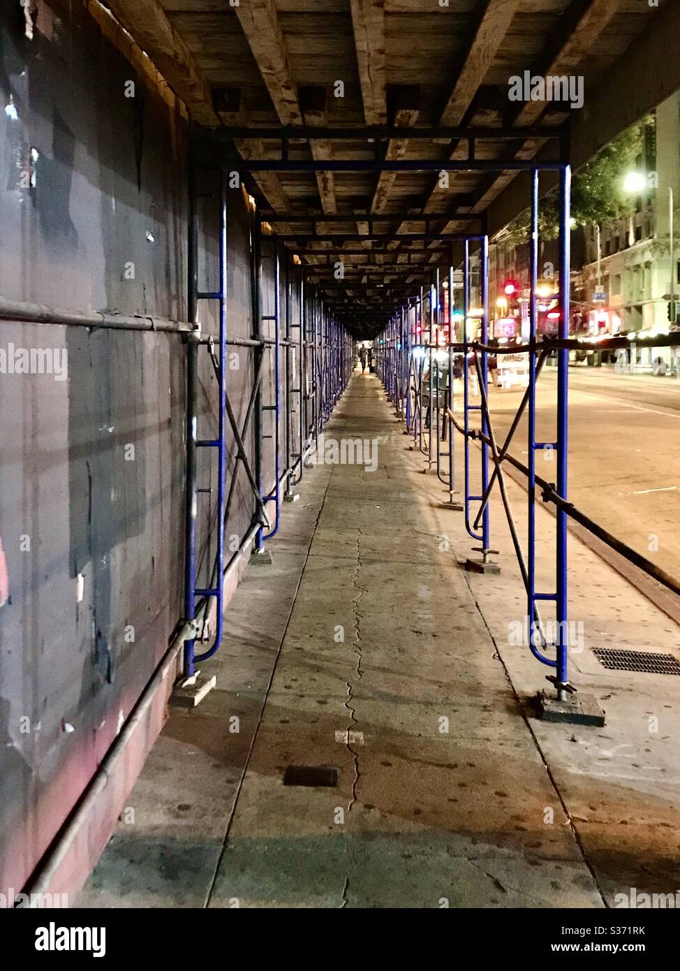 Tunnel vision.  Construction scaffolding in Downtown Los Angeles CA 2019 Stock Photo