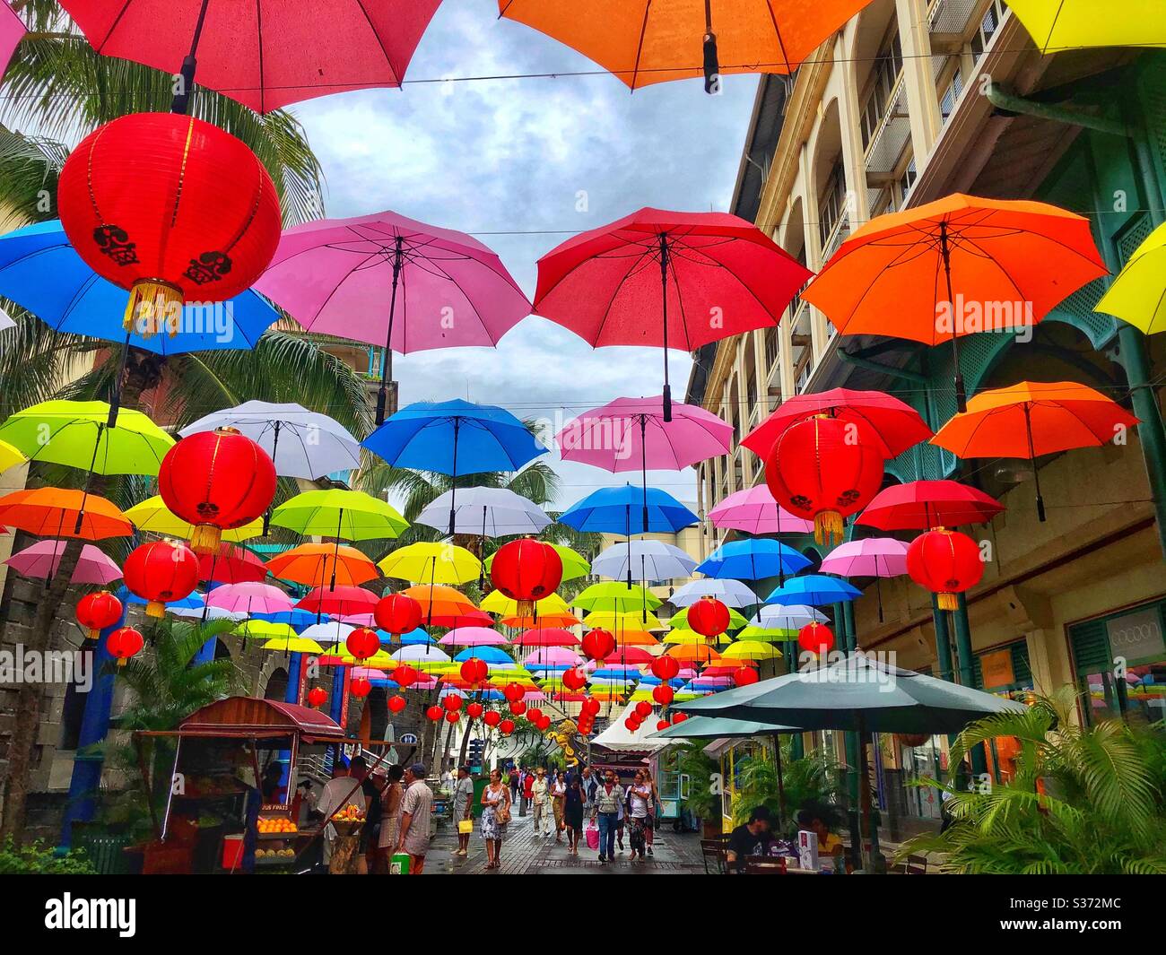 Umbrella square at Caudan Waterfront in Port Louis, Mauritius Stock