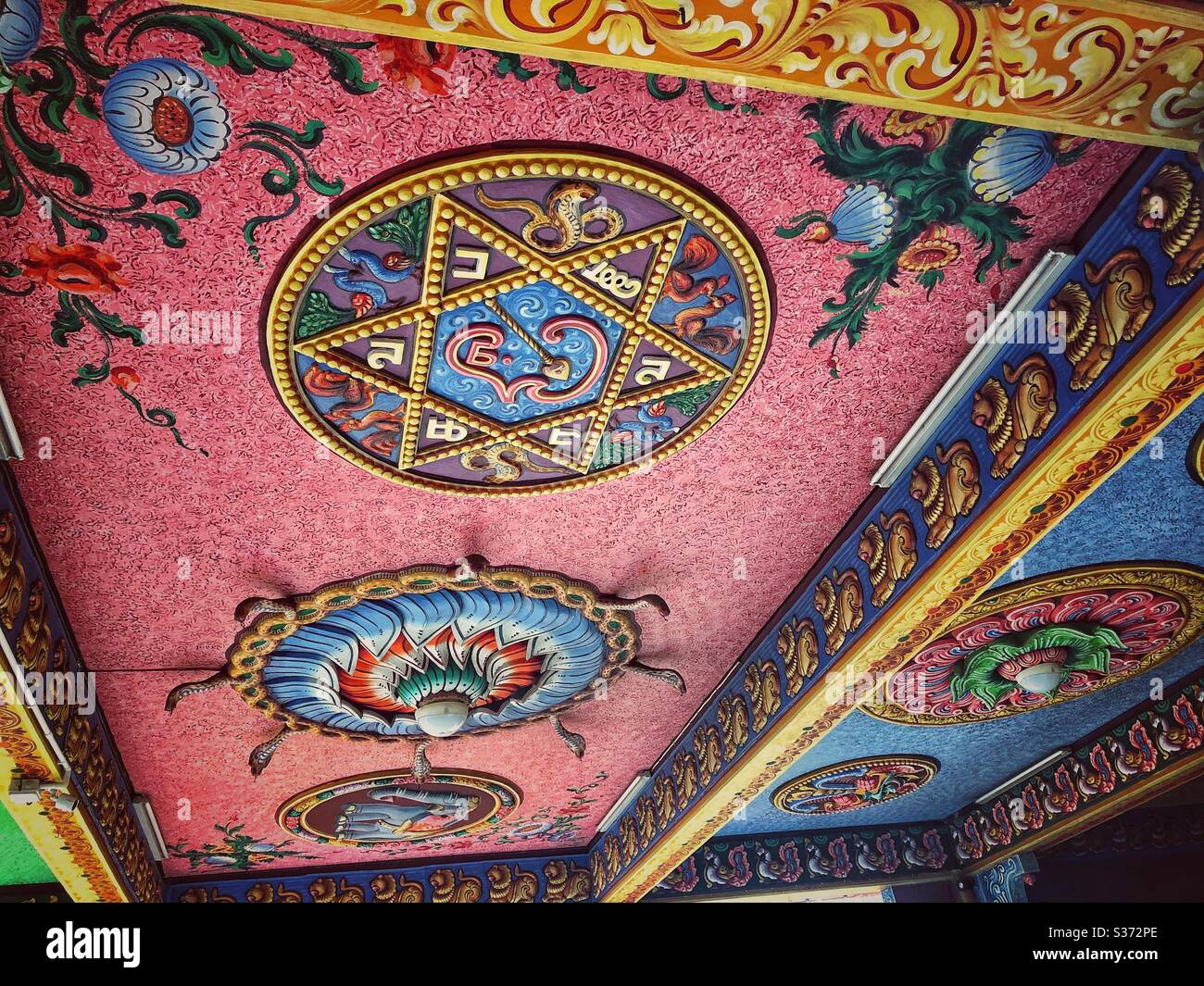 Ceiling of Hindu Temple Kannanur Mariamman Kovil in Port Louis, Mauritius. - Smartphone Captured Stock Image