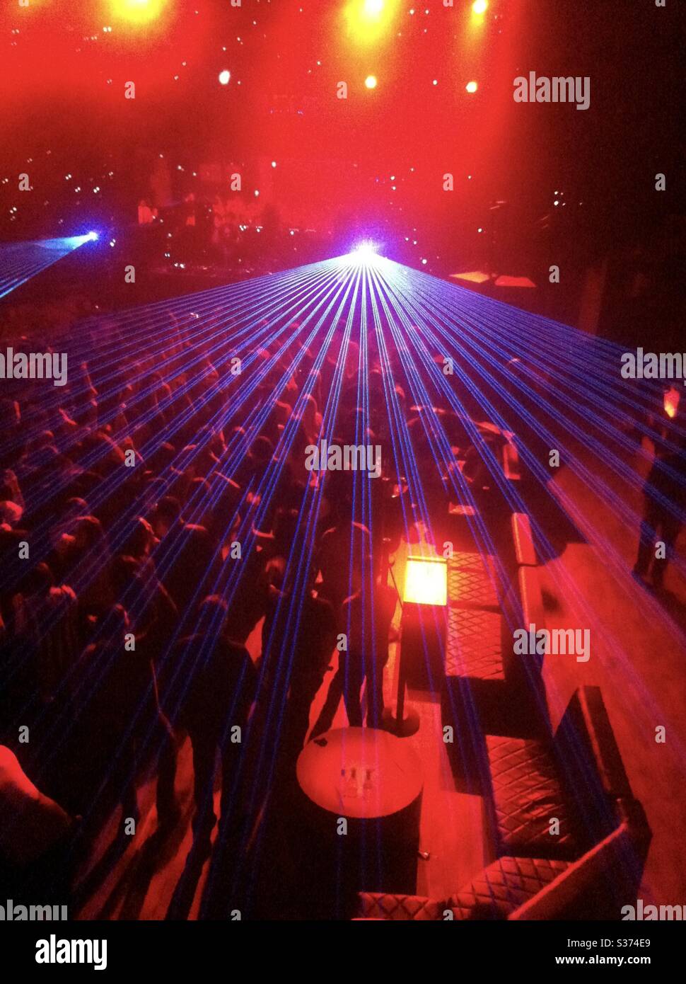 Laser beams over the dance floor of Exchange in Downtown Los