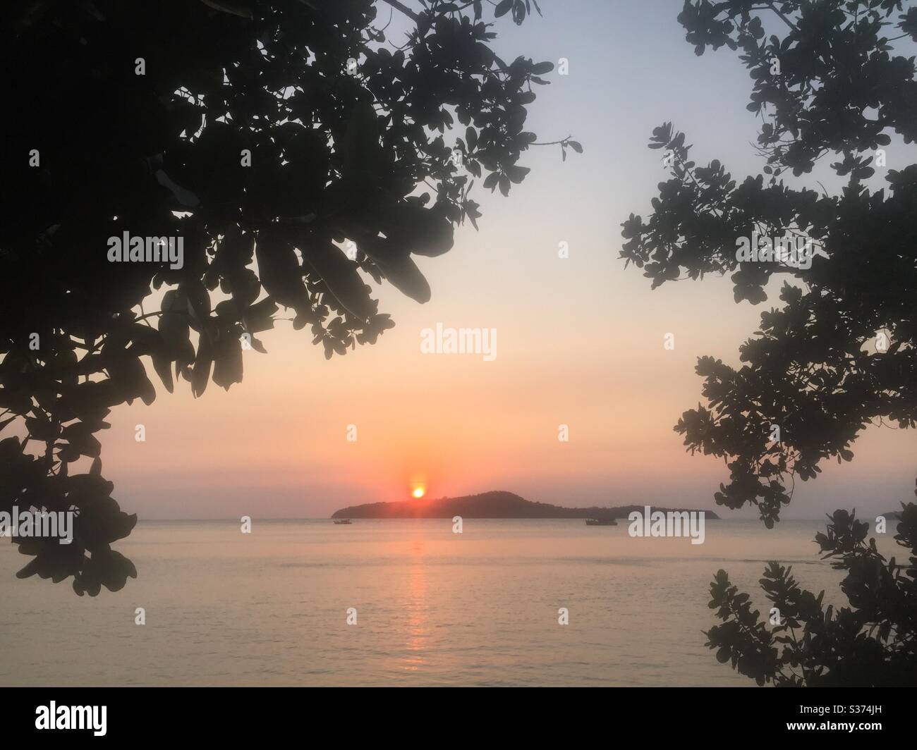 View of koh russei bamboo island in cambodia at sunset Stock Photo