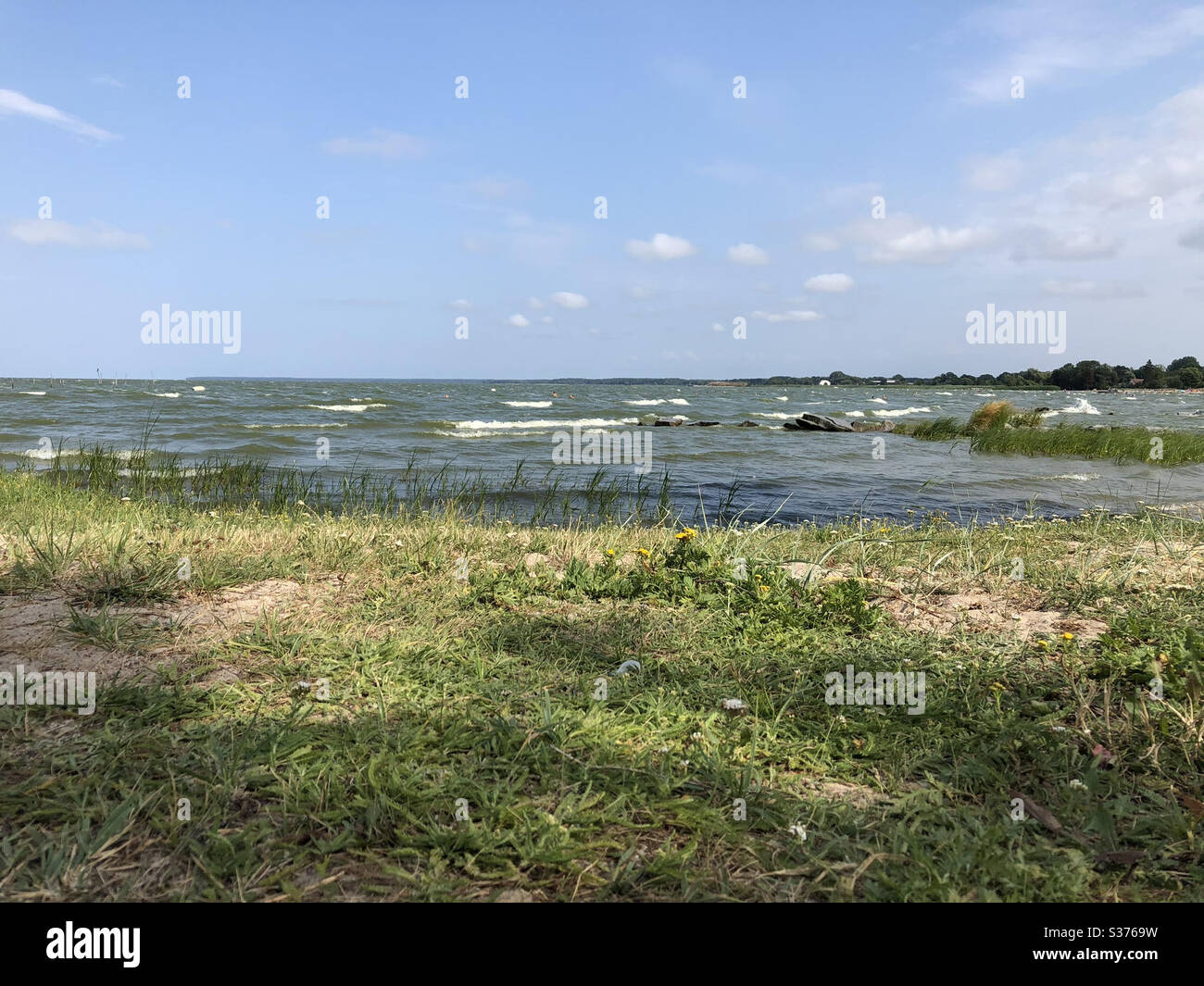 Beautiful landscape view and lake view at the Stettiner Haff in Germany Stock Photo