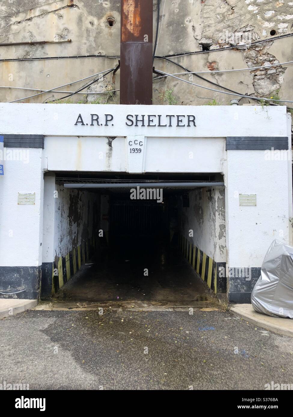 Entrance to old A.R.P shelter in Gibraltar which is now a car park - Smartphone Captured Stock Image