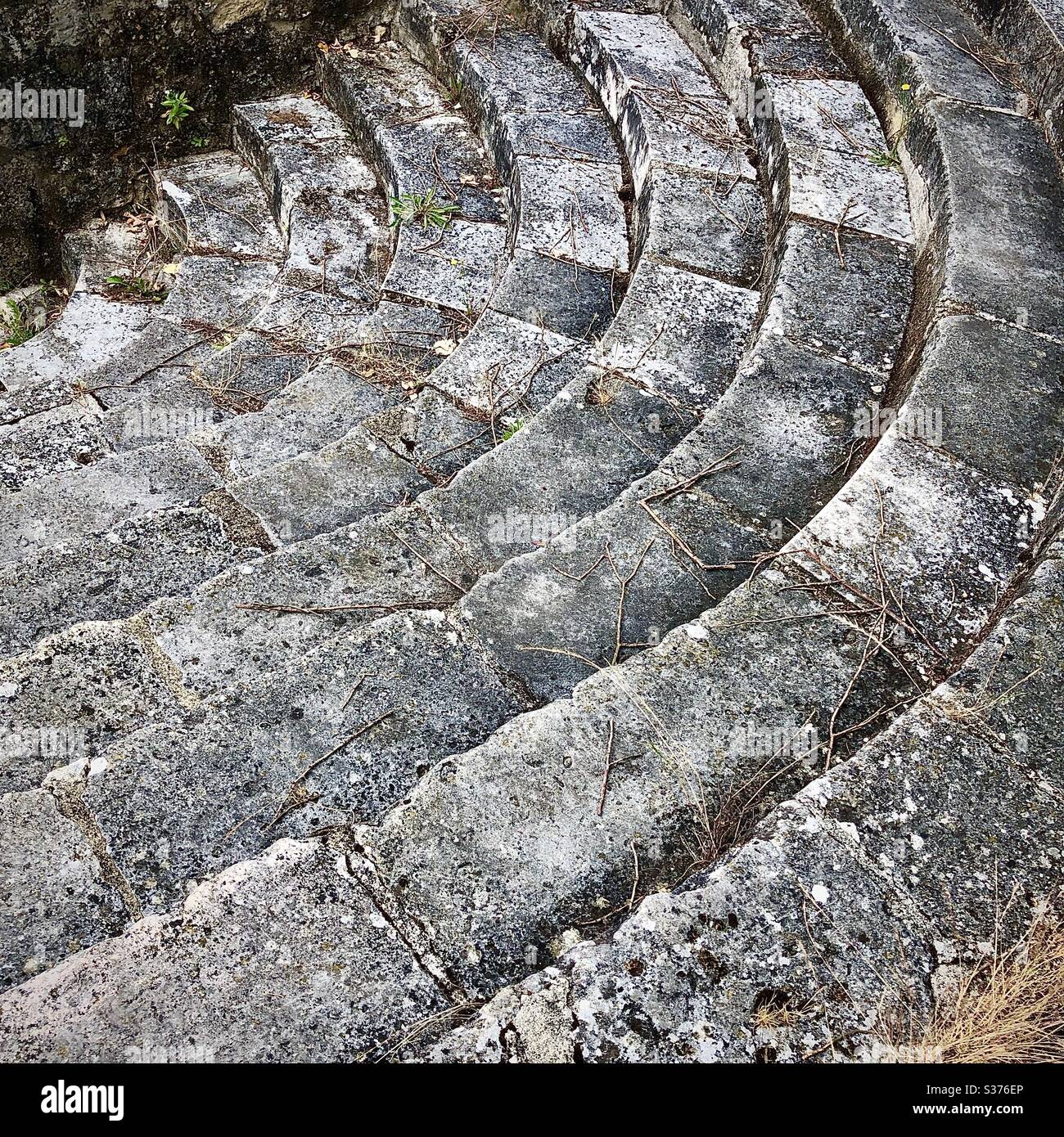 Flight of curved stone steps, Le Blanc, Indre, France. Stock Photo