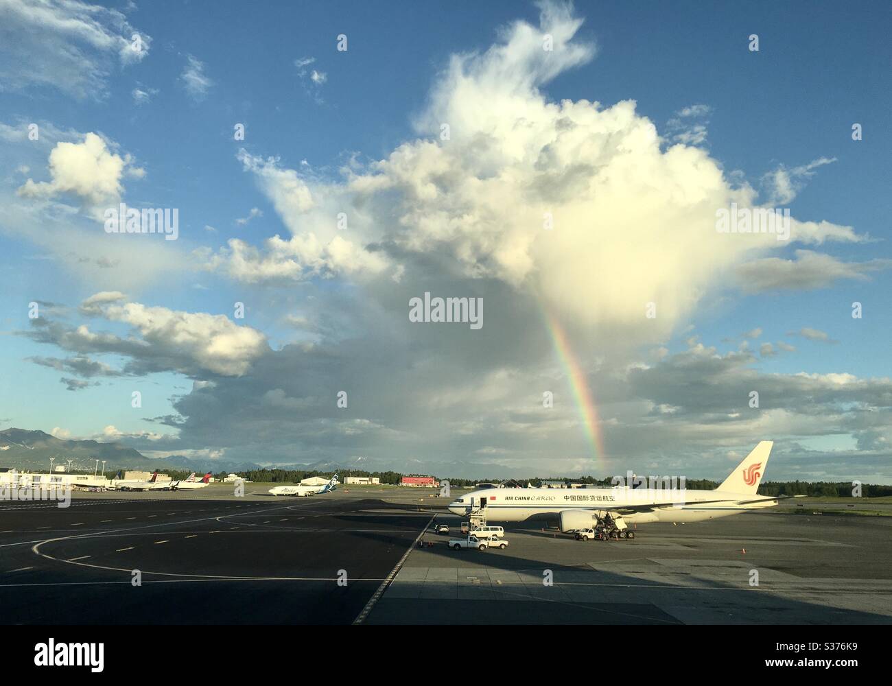 Air China 777 on the ramp at Anchorage Alaska. - Smartphone Captured Stock Image