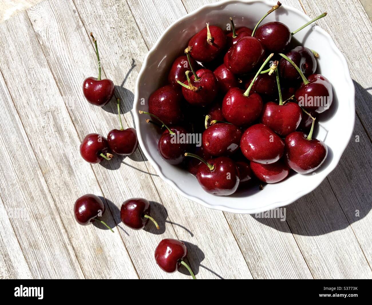 Cherries in a white bowl - Smartphone Captured Stock Image