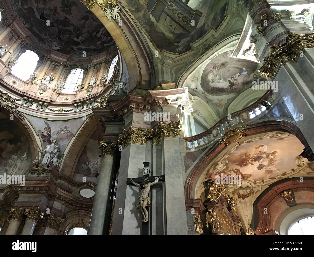 Beauty of the Baroque Interior of St. Nicolas Church, Lesser Town, Prague, Czechia Stock Photo