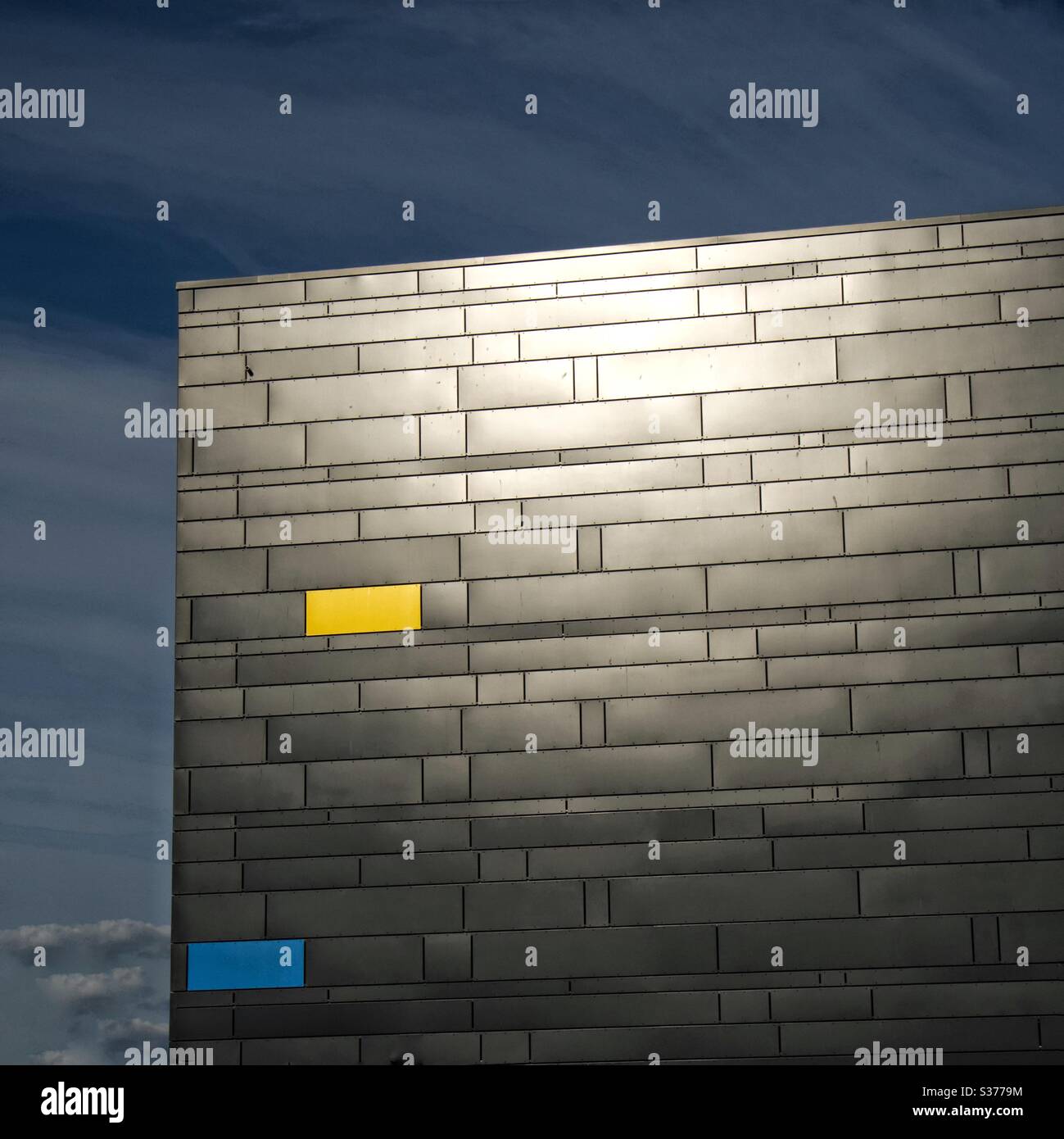CineWorld Ely building. Minimalist with light shining and no branding. - Smartphone Captured Stock Image