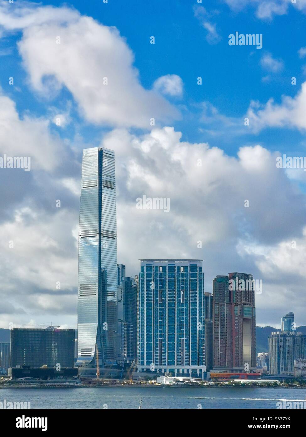 ICC tower and the civic forum in west Kowloon, Hong Kong. - Smartphone Captured Stock Image