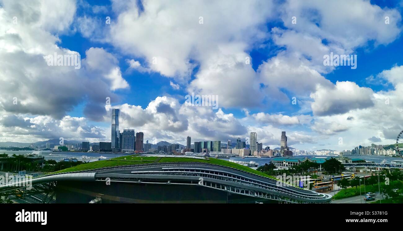 The Central-Wan Chai bypass with views of Kowloon in the background. - Smartphone Captured Stock Image