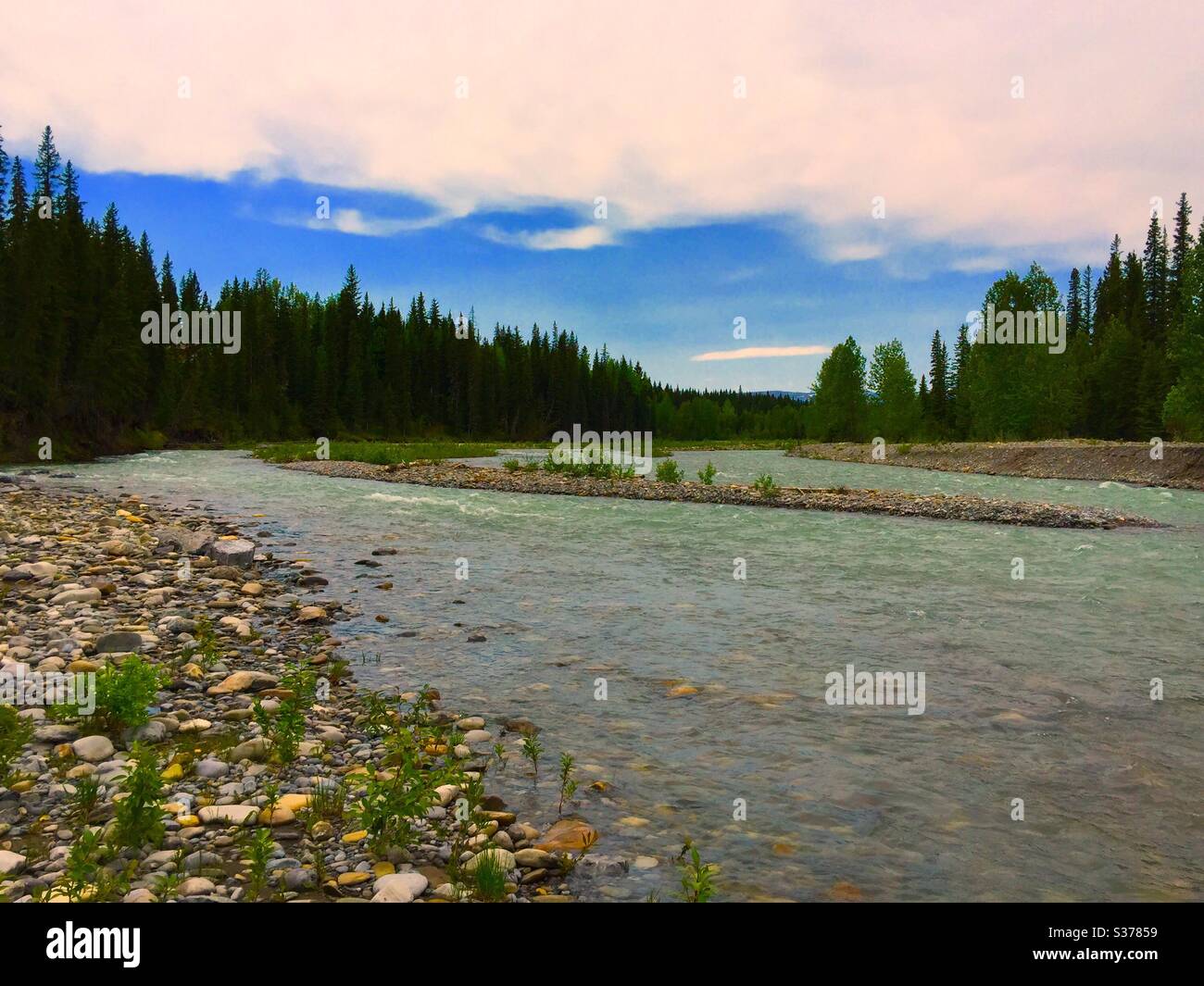 Visit Bragg Creek, Elbow River, Bragg Creek Provincial Park, Alberta, Canada Stock Photo
