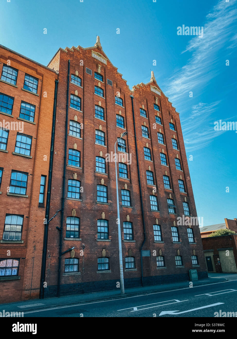 Old Industrial Building in Grimsby, Lincolnshire, England on a bright summers day Stock Photo