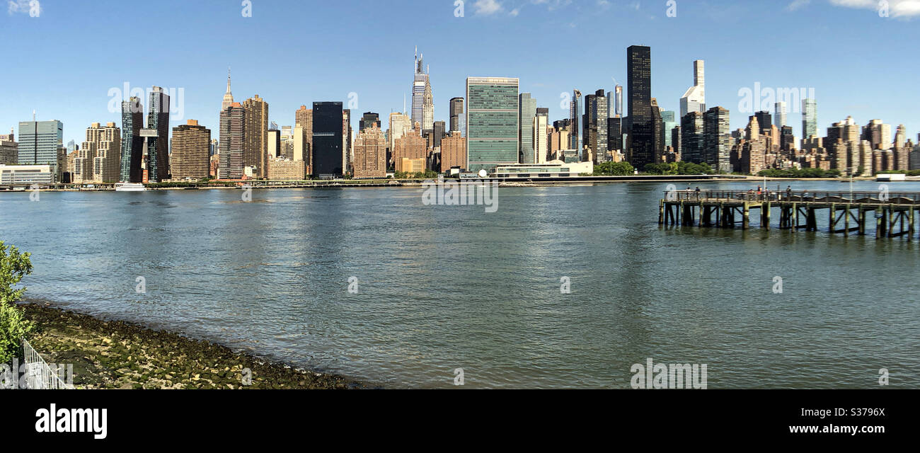 Skyline of Midtown Manhattan seen from the East River, New York, United States of America Stock Photo
