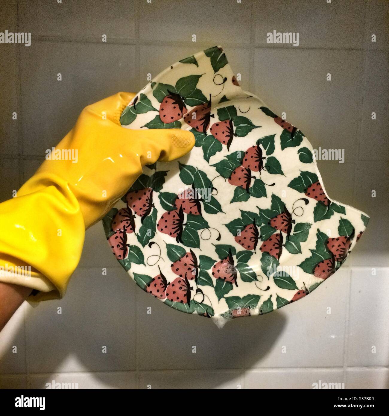 A pretty plate broken during the washing up Stock Photo