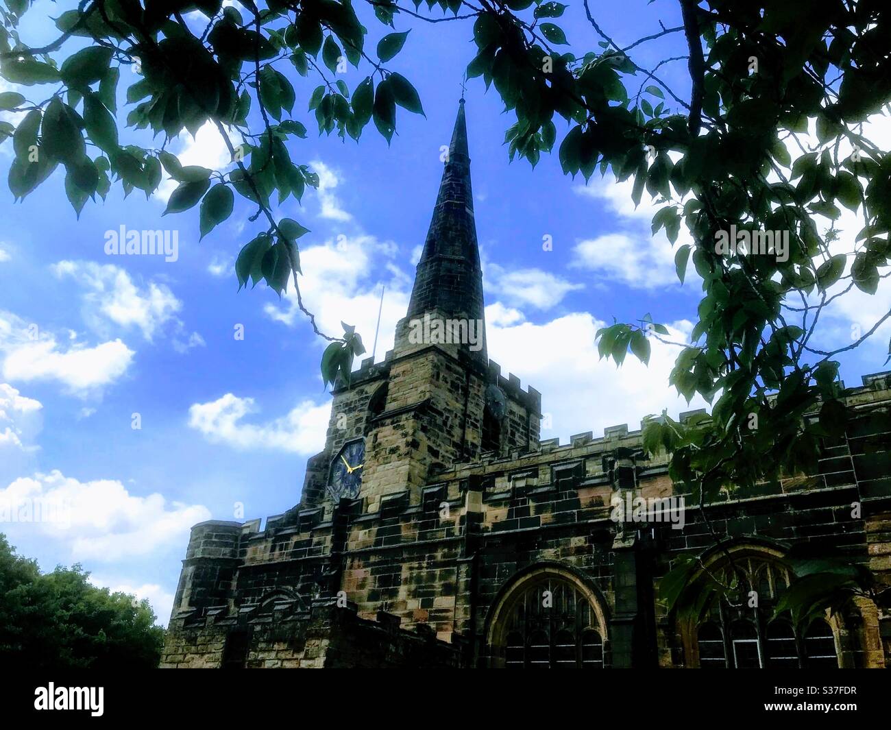 A view of Saint Oswald’s church at Winwick on the 13th of June 2020. Stock Photo