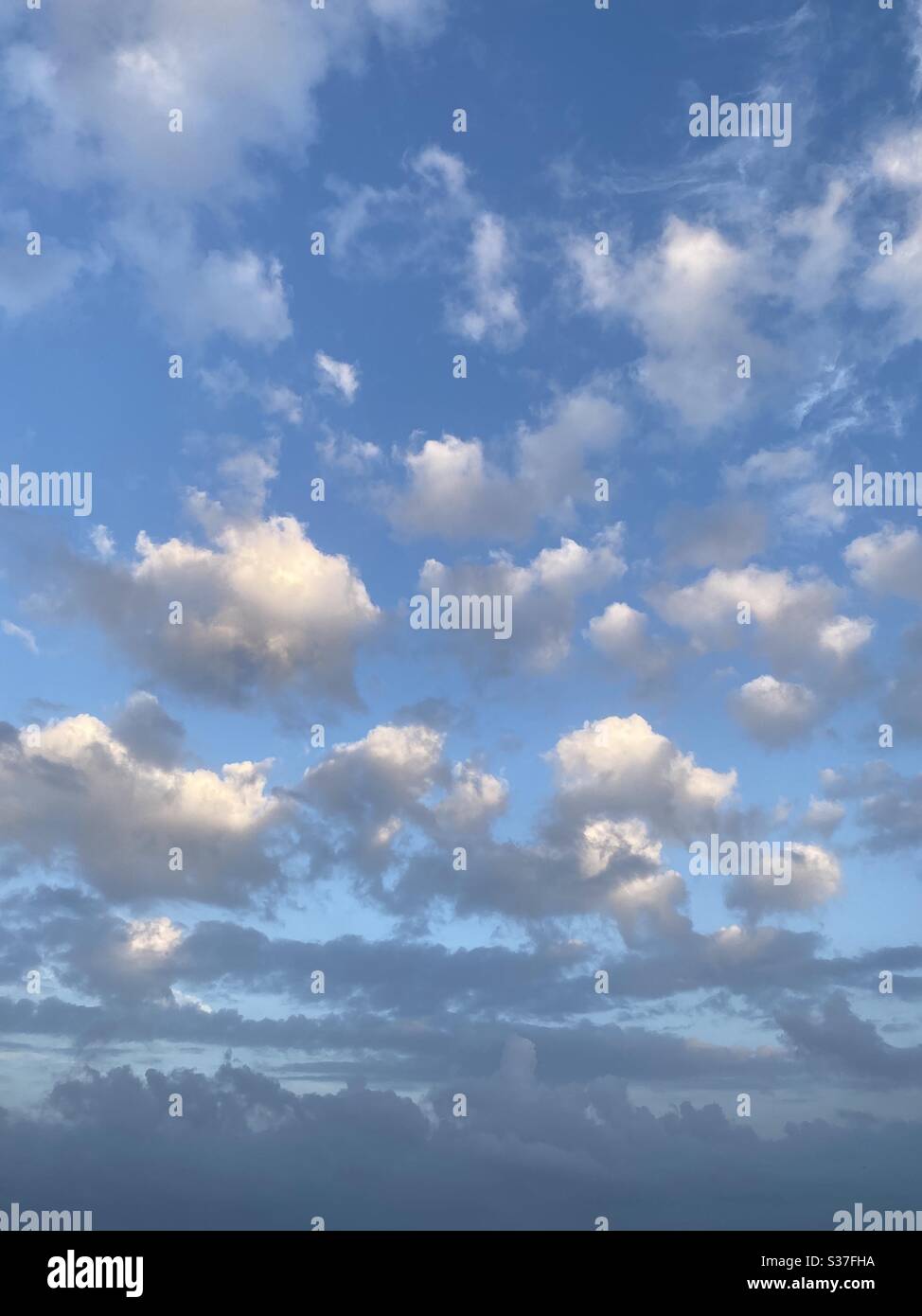 Puffy white clouds and blue skies - Smartphone Captured Stock Image