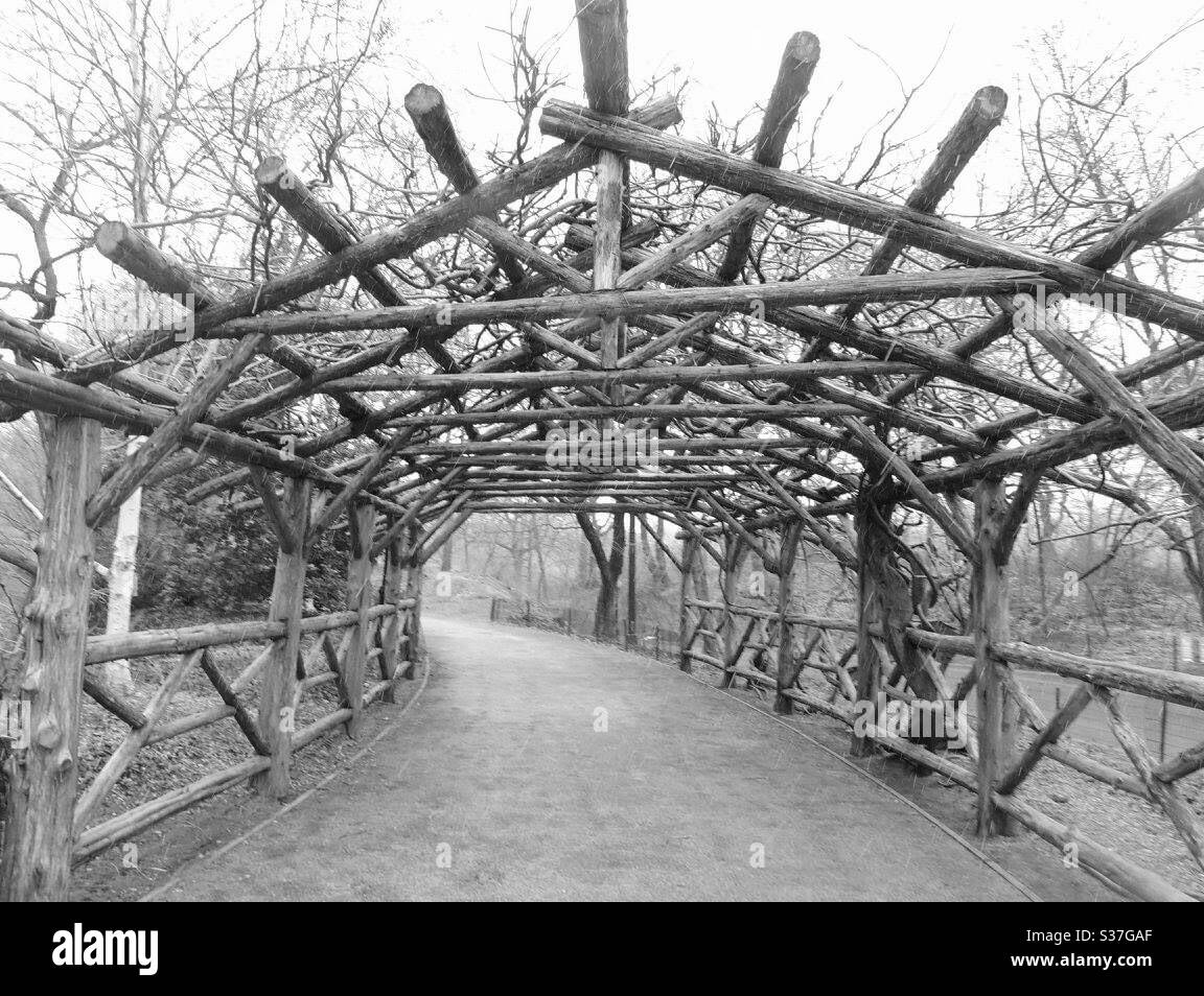 Wooden tunnel on Central Park, New York, Jhon Lennon Memorial Stock Photo