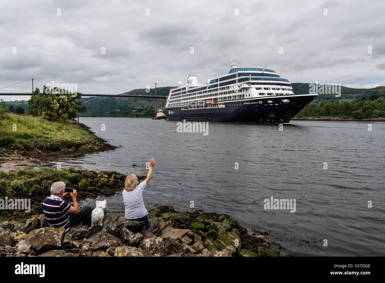 Azamara Journey passing through Erskine 25/06/20 to lay up at King George V Dock in Glasgow. Stock Photo