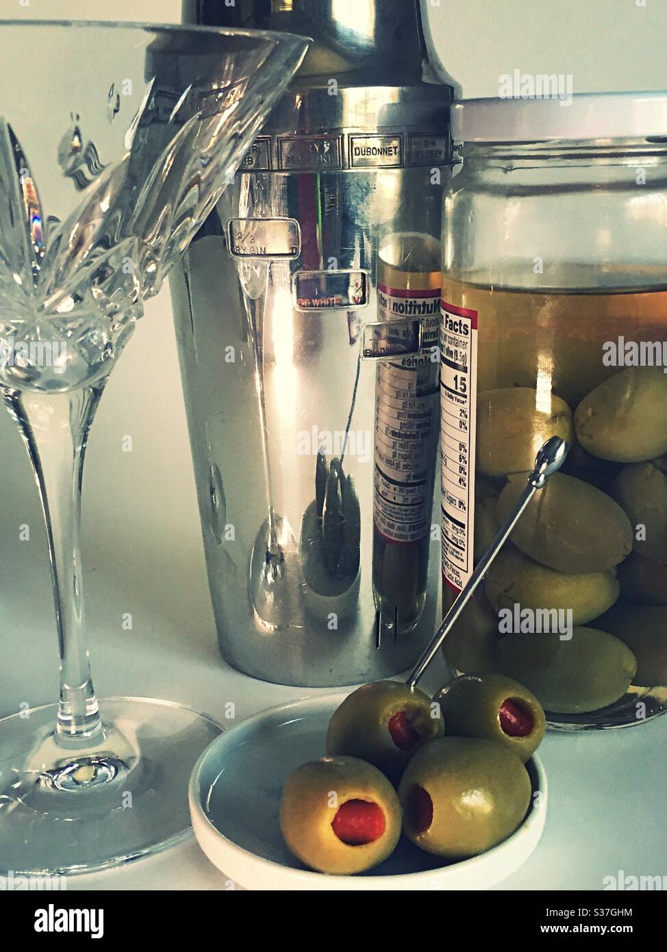 Close up of a set up of a martini station in a residential home - Smartphone Captured Stock Image