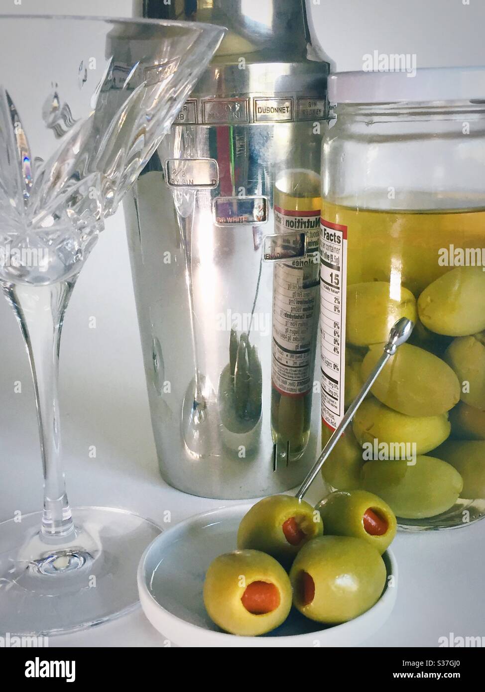 Close up of a martini bar set up it’s in a residential hall, USA - Smartphone Captured Stock Image