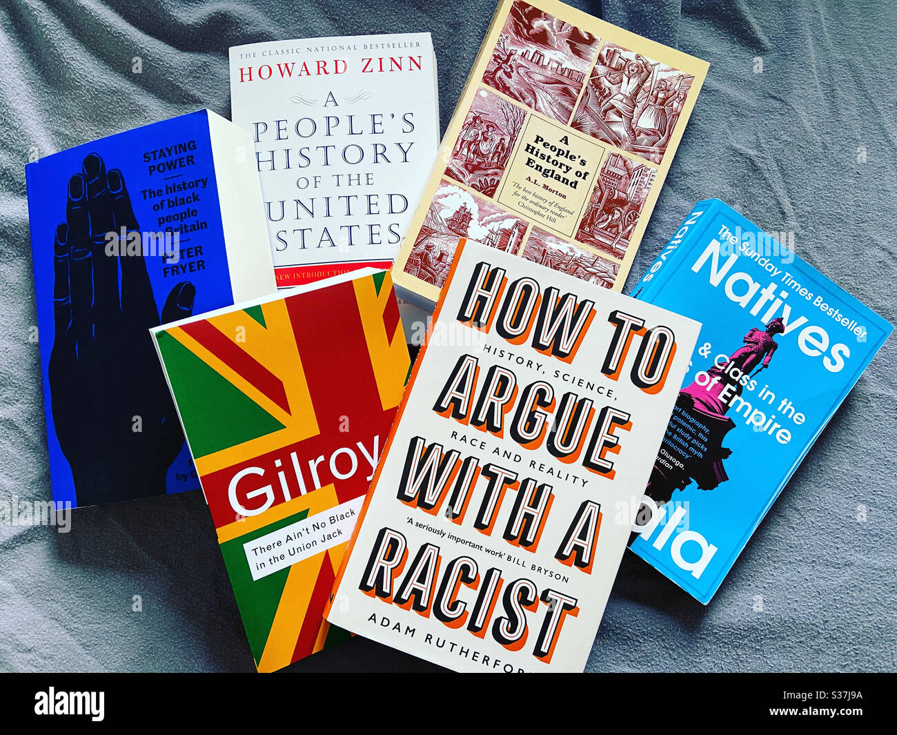 Assorted books on racism and black history - Smartphone Captured Stock Image