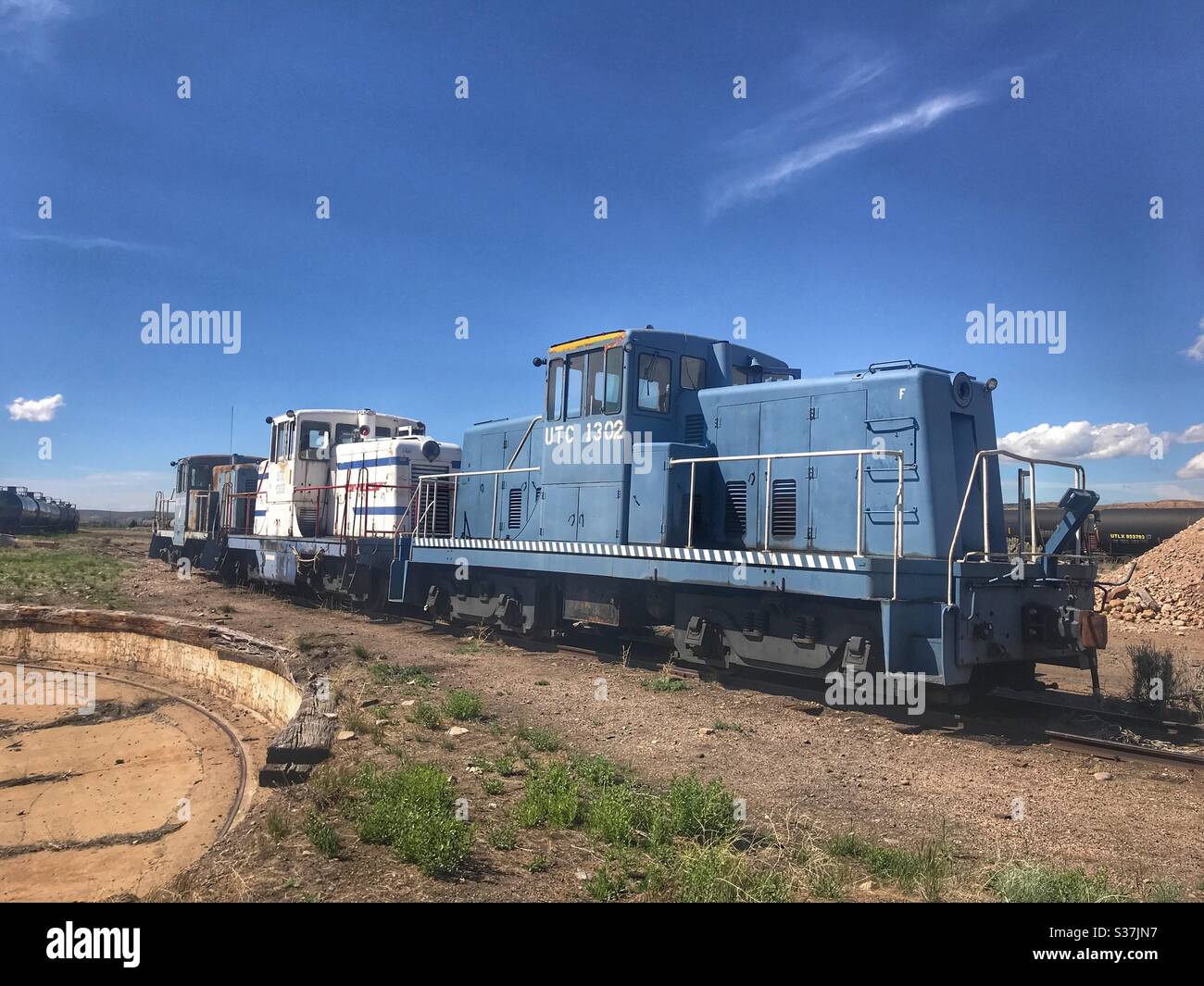Old train at the roundhouse in Evanston Wyoming - Smartphone Captured Stock Image
