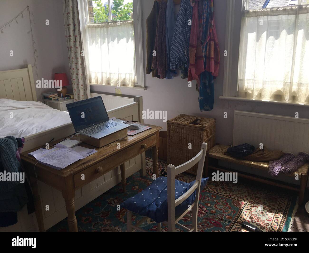 Desk in bedroom working from home - Smartphone Captured Stock Image