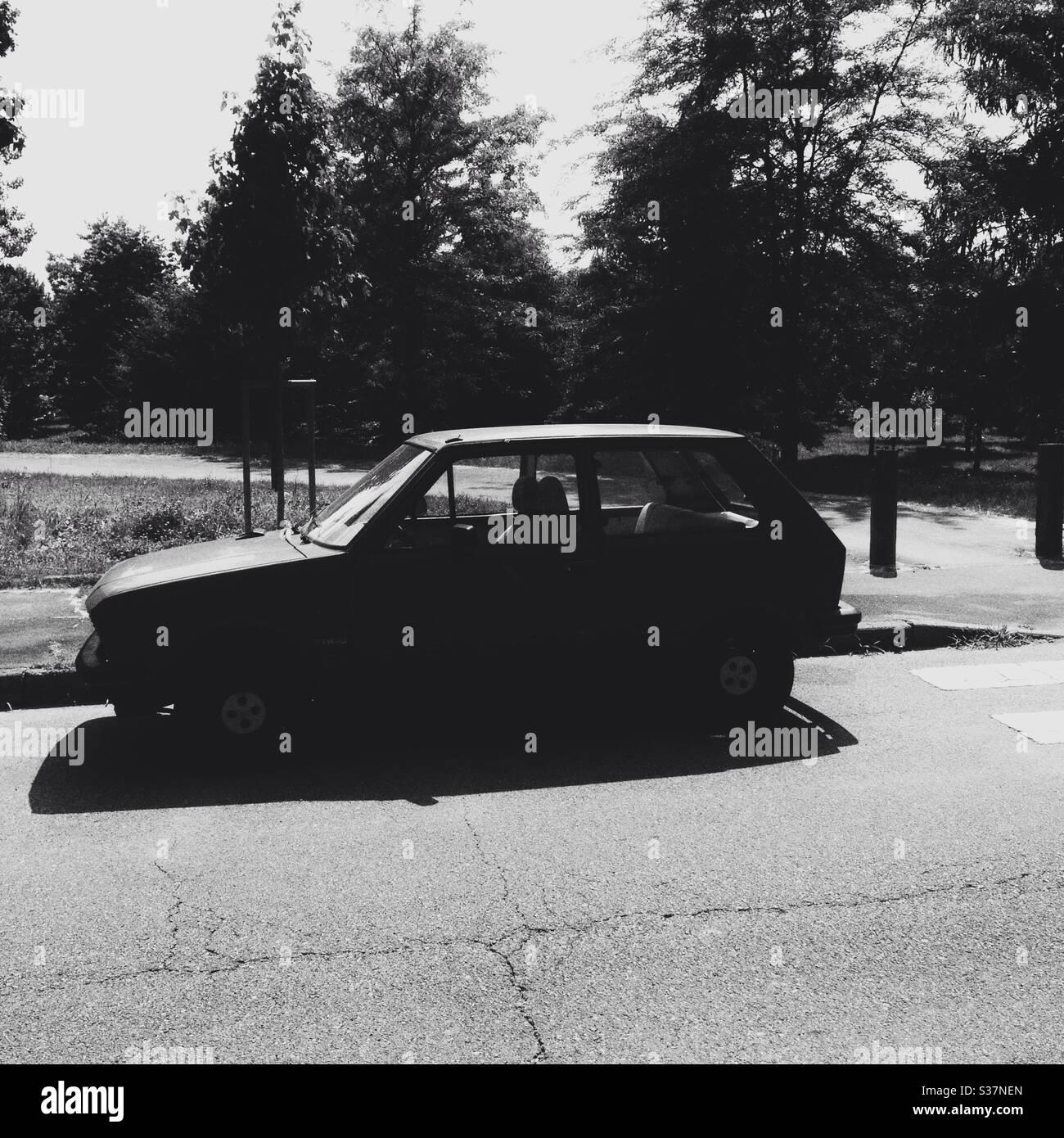 Vintage car in Baggio, Milan, Italy, 2020. - Smartphone Captured Stock Image