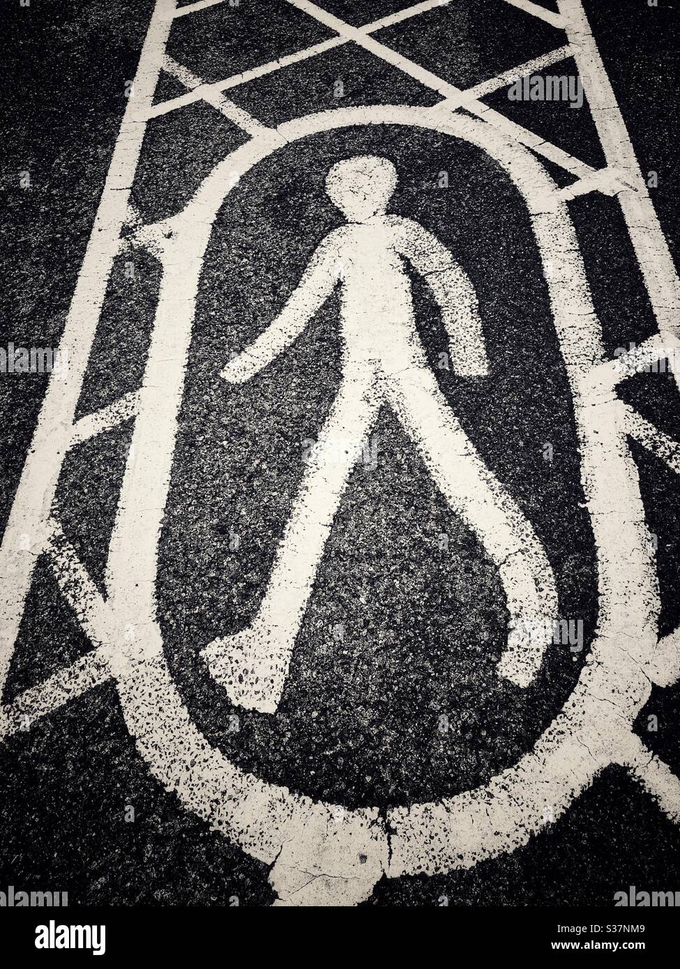 Footpath in parking place painted on tarmac - Smartphone Captured Stock Image