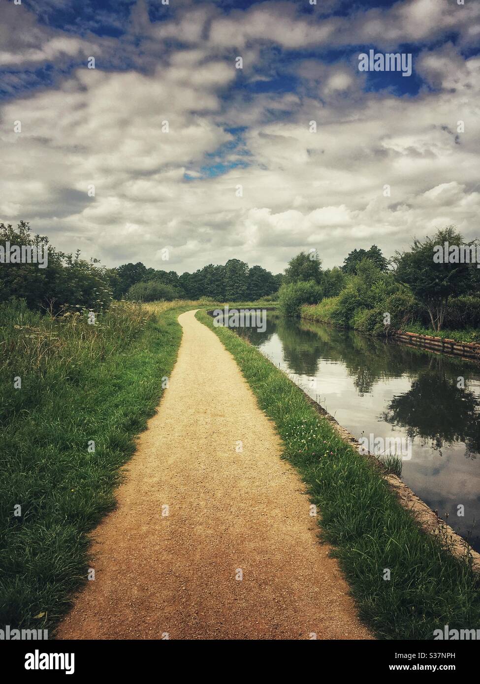Restored towpath next to Trent and Mersey canal in Cheshire Uk - Smartphone Captured Stock Image