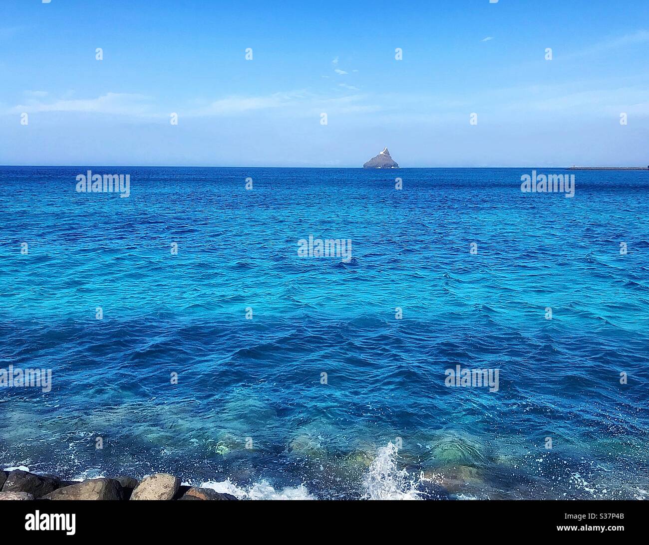 blue sky and blue sea at Laginha beach, Cape Verde - Smartphone Captured Stock Image