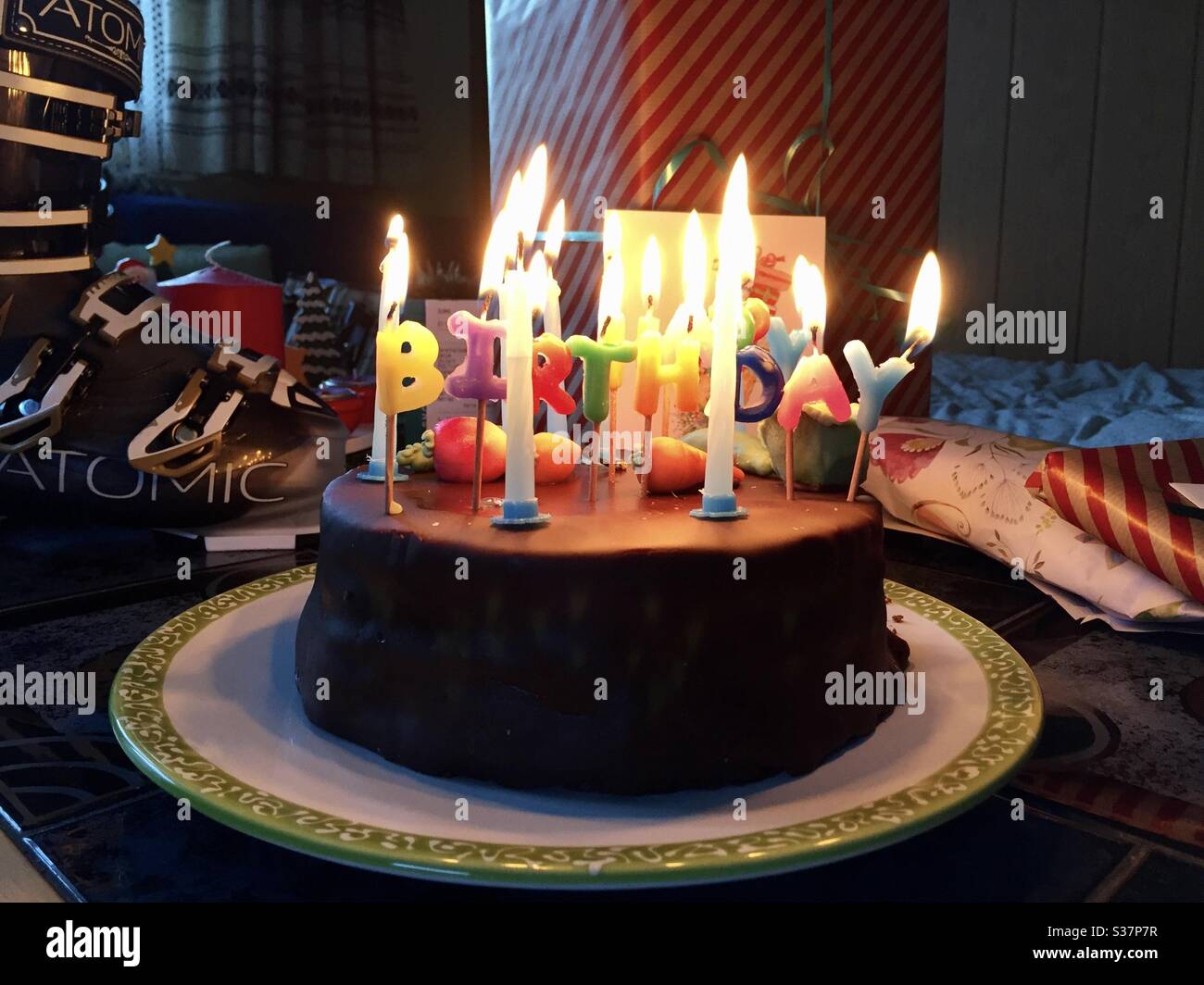 Happy birthday chocolate cake candles hires stock photography and images Alamy
