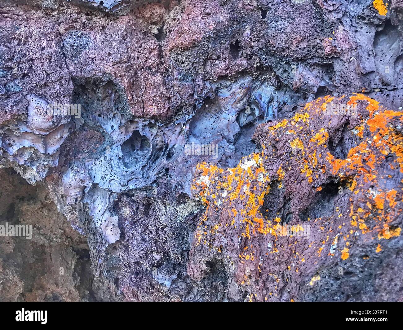 Cooled lava rock in the Craters of the Moon National Monument in Idaho. Stock Photo