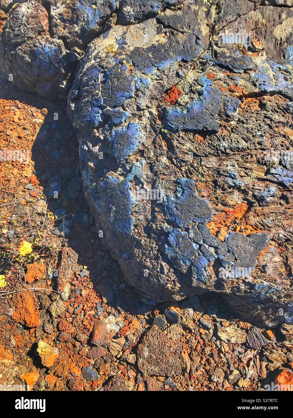 Cooled lava rock called Blue Dragon in the Craters of the Moon National Monument in Idaho.  Sometimes called Basalt or Obsidian. - Smartphone Captured Stock Image