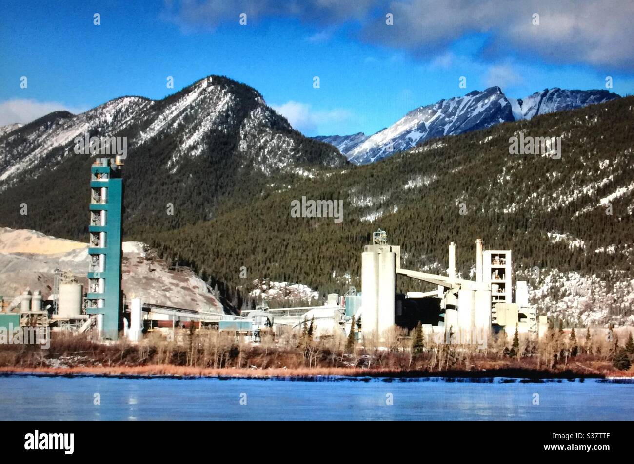 Lafarge Exshaw Cement Plant, Set on the edge of the ,Canadian Rocky Mountains, Lafarge’s newly modernized ,cement plant , showcase, in environmental, and economic efficiency. - Smartphone Captured Stock Image