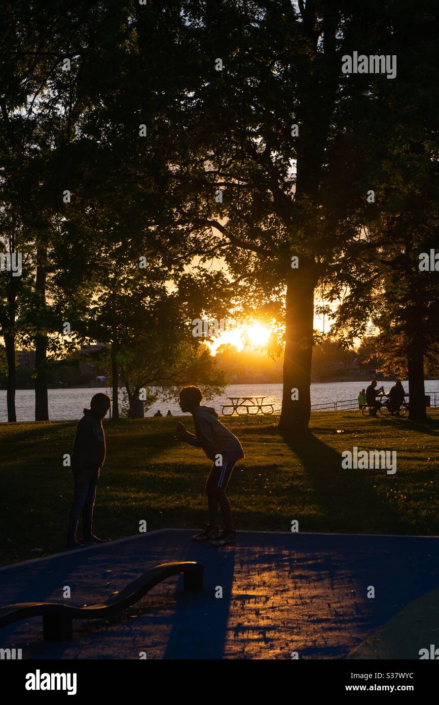 Two boys playing river hi-res stock photography and images - Alamy