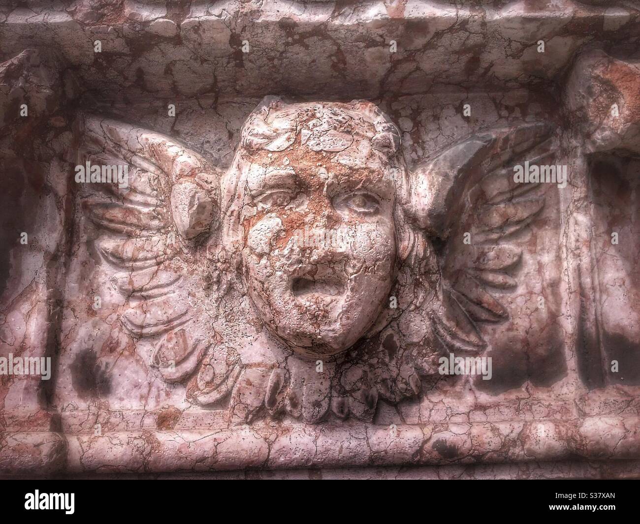 Italy, Emilia Romagna, Piacenza, Cathedral Detail Facade, Bass Relief - Smartphone Captured Stock Image