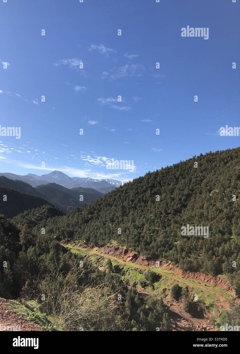 Ourika Valley, white capped Atlas Mountains, Morroco Stock Photo
