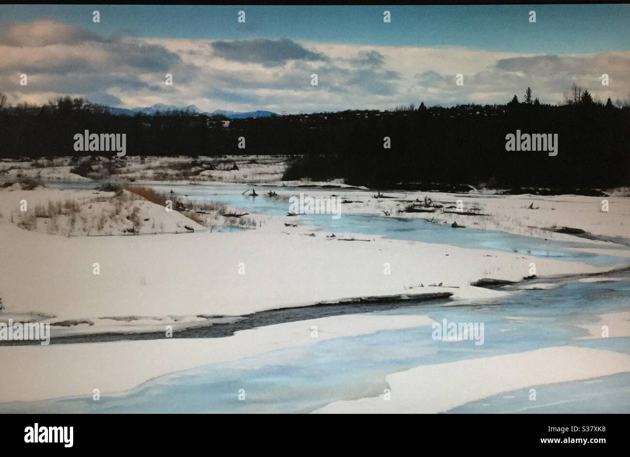 Winter view, Elbow River, Alberta, Canada, near Calgary. - Smartphone Captured Stock Image