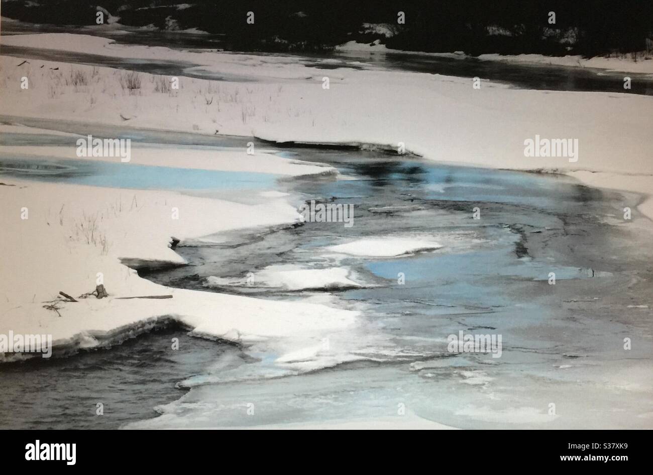 Winter view, Elbow River, Alberta, Canada, near Calgary. - Smartphone Captured Stock Image