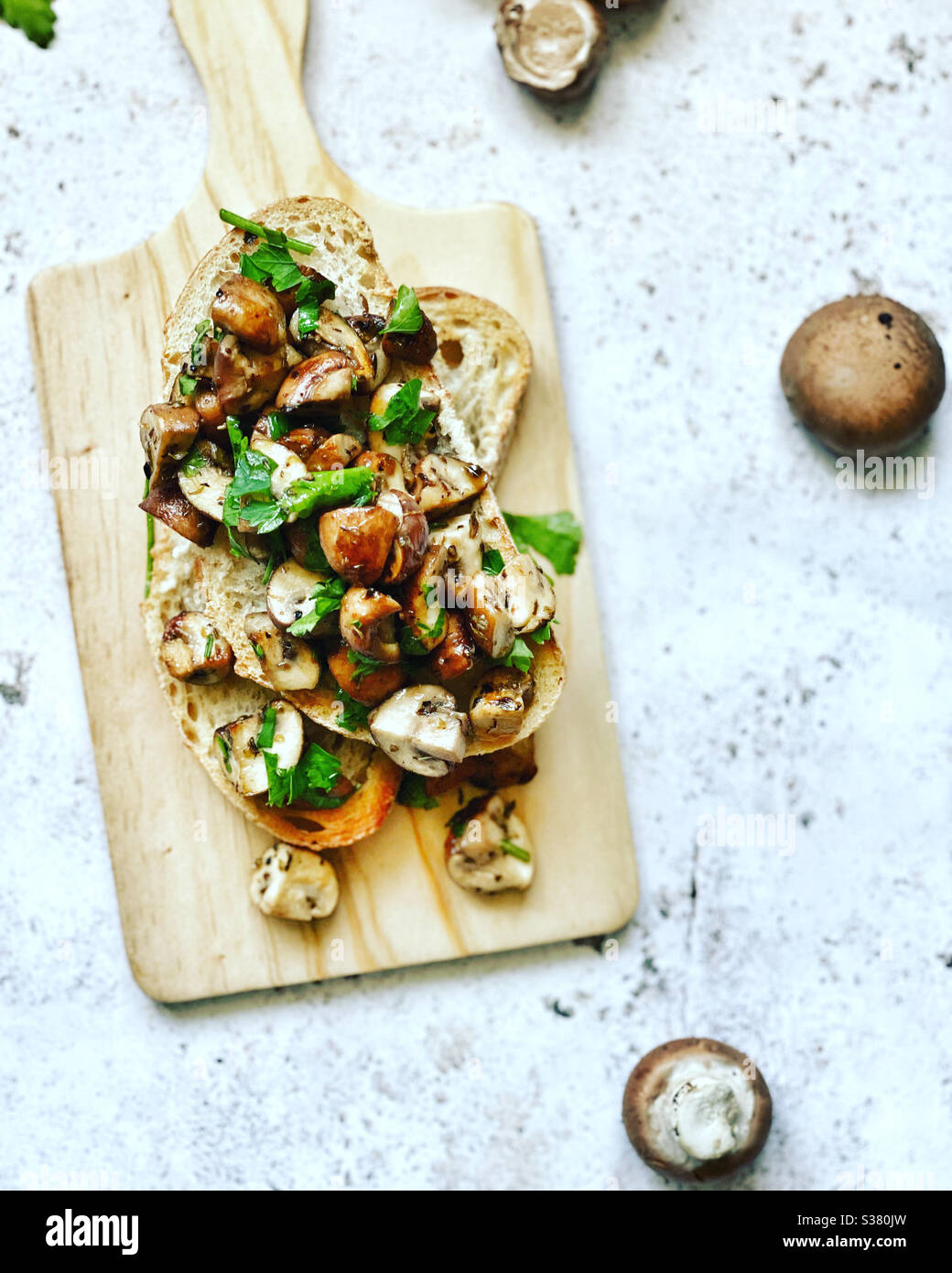 Mushrooms on toast Stock Photo