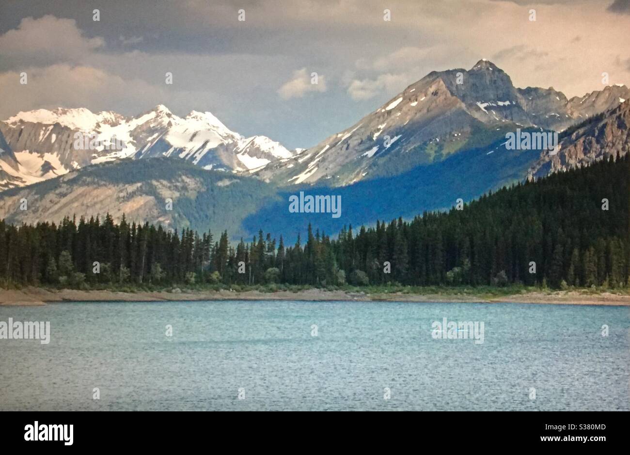 Kayaking, Upper Kananaskis Lake, Peter Lougheed Provincial Park, Alberta ,Canada, mountain lake, Canadian Rockies ,two, people - Smartphone Captured Stock Image