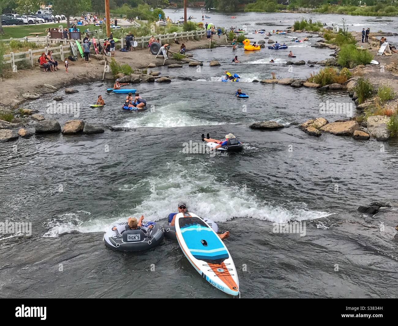 Small river rapids in Bend Oregon Stock Photo