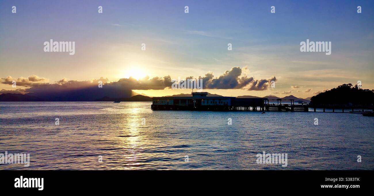 The Yung Shue Wan pier during sunset. - Smartphone Captured Stock Image