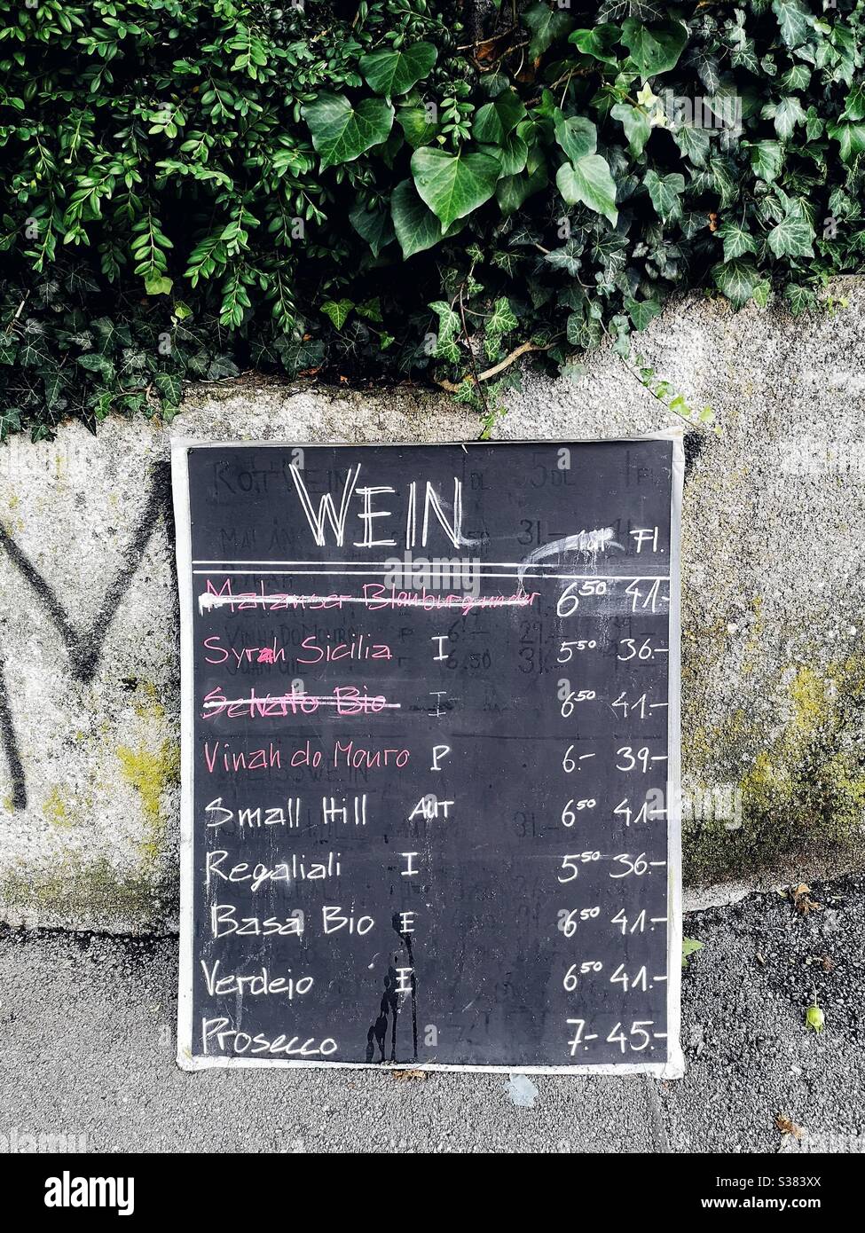 Wine list - roadside blackboard - Smartphone Captured Stock Image