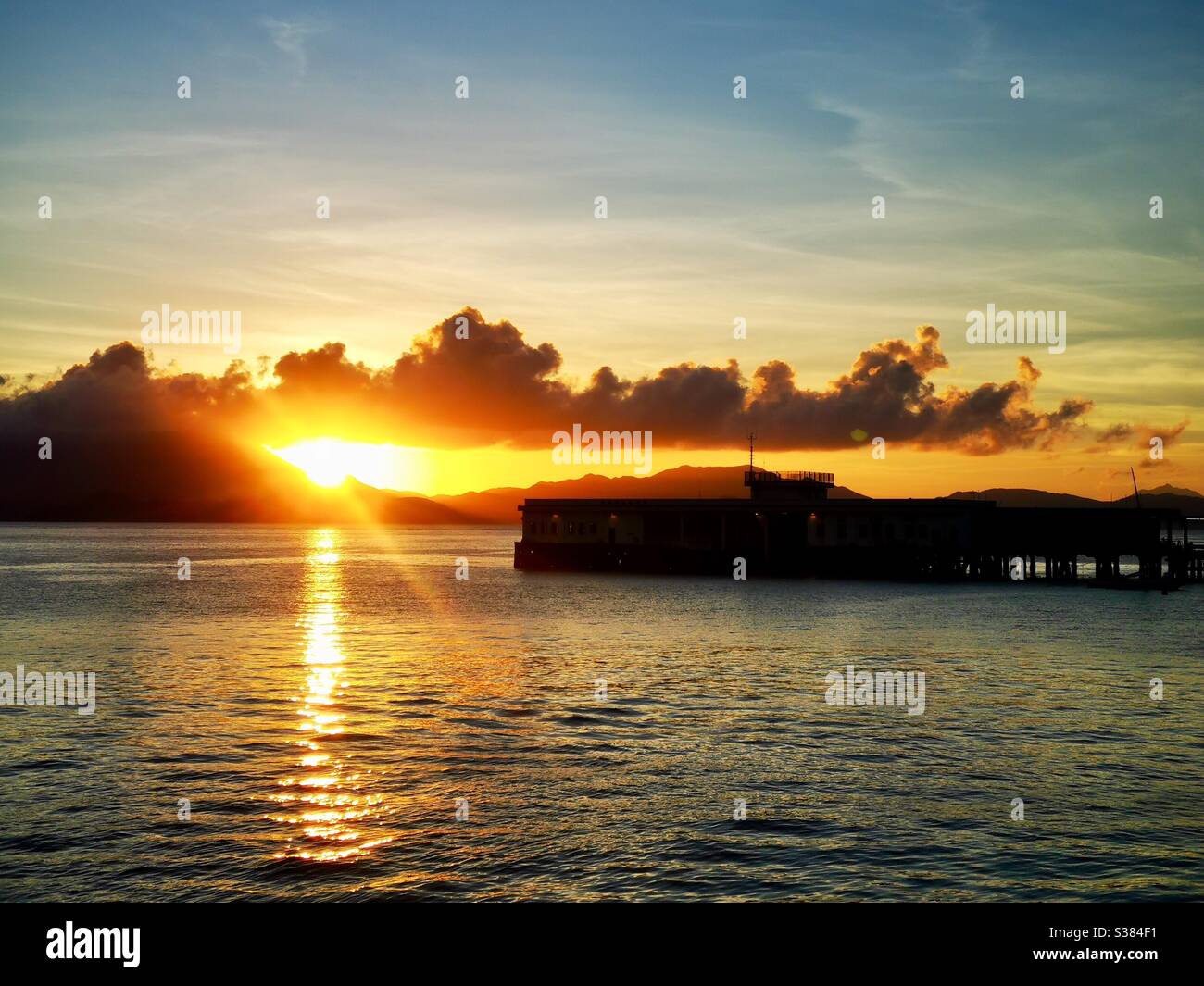 The Yung Shue Wan pier during sunset. - Smartphone Captured Stock Image