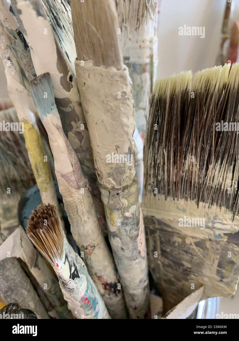 Paint brushes, well loved Stock Photo