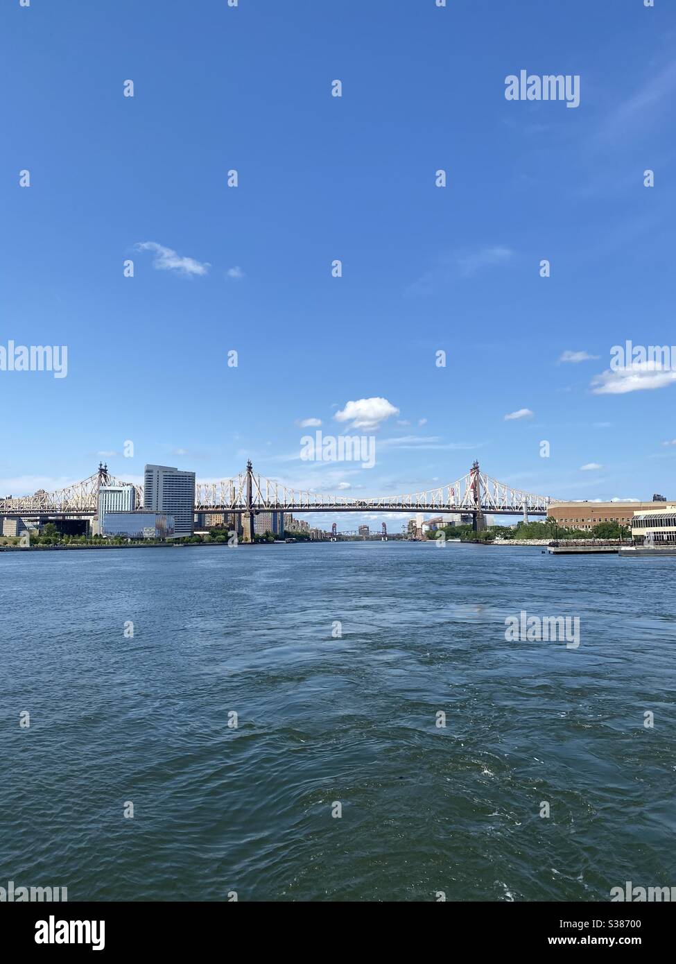 NYC’s Queensboro Bridge as seen from The NYC Ferry on the East River. - Smartphone Captured Stock Image