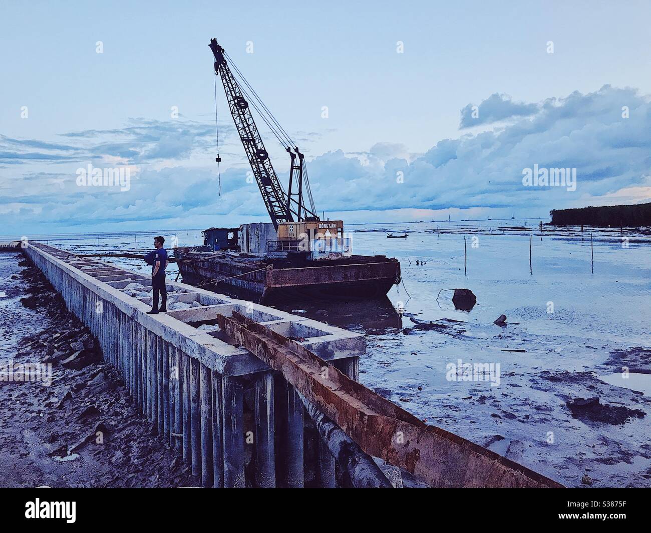 Alone when sunset coming in Bac Lieu, Vietnam. Stock Photo