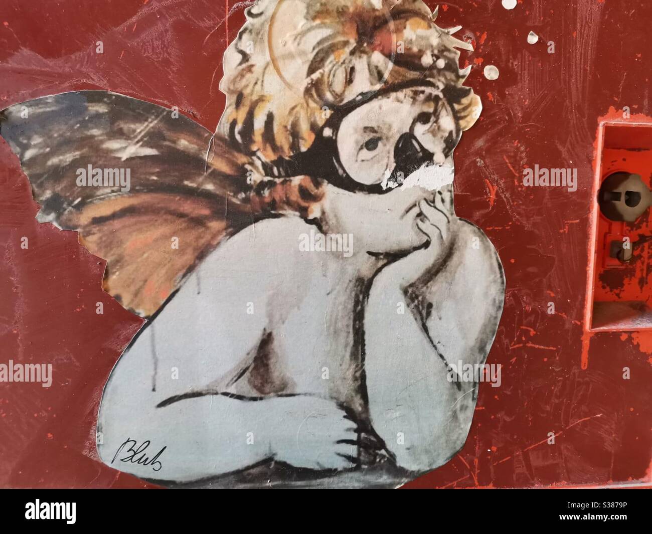 Angel with scuba diving glasses graffiti - Smartphone Captured Stock Image